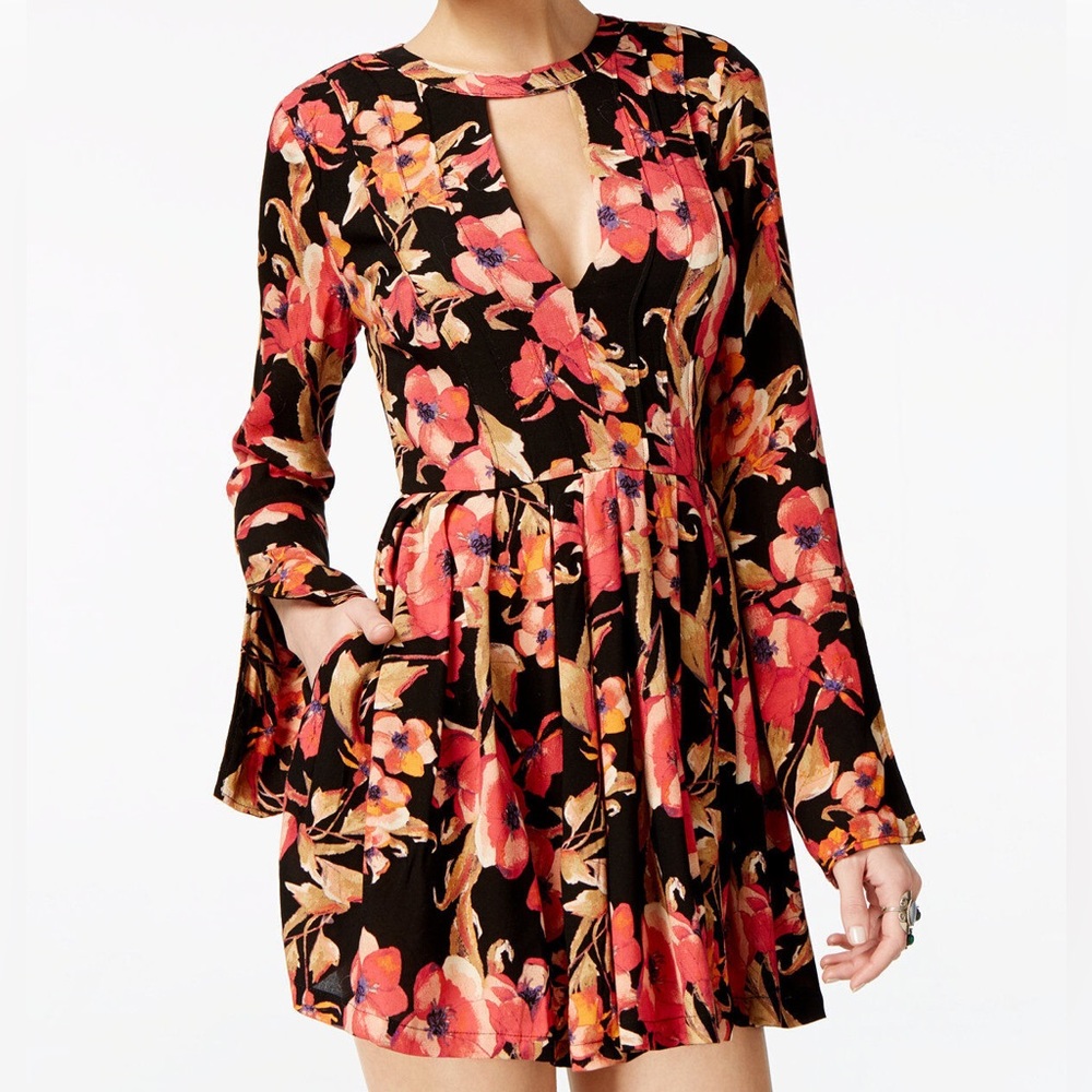Free People Tegan Black Floral Mini Dress